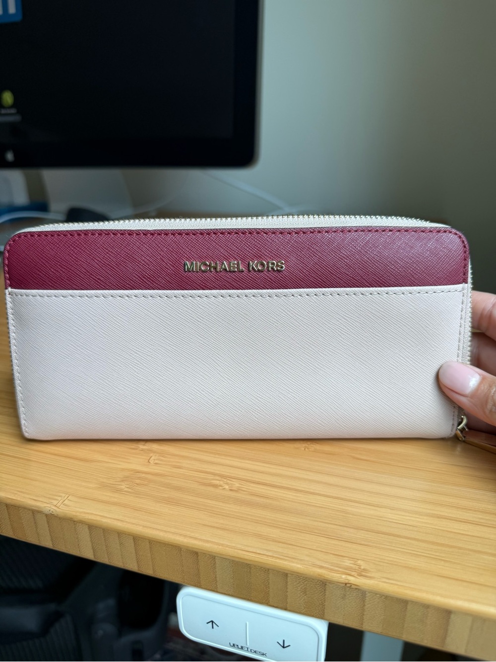 Michael Kors Cream and Berry Saffiano Zip Wallet